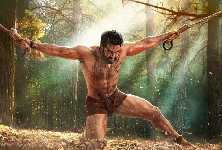 N.T. Rama Rao, Jr. as Komaram Bheem in "RRR" (DVV Entertainment)