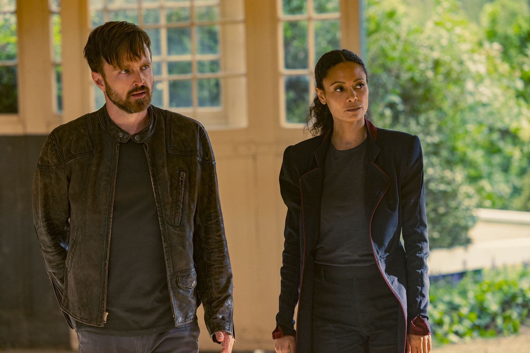 Aaron Paul and Thandiwe Newton in "Westworld" (John Johnson/HBO)
