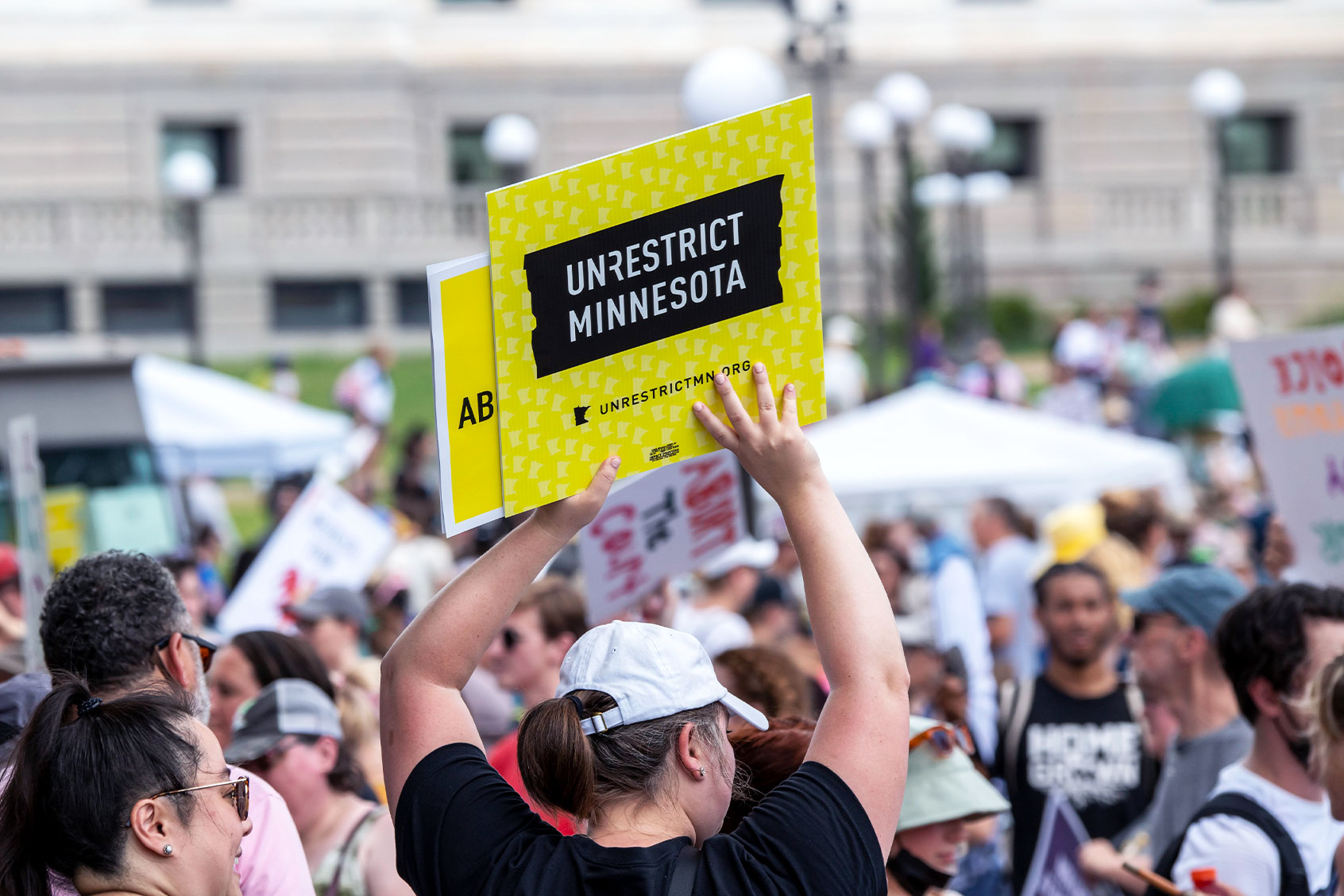 Thousands marched and rallied in support of legal abortion access after the U.S. Supreme court overturned the federal constitutional right to an abortion. They were there to show the leaders and country what Minnesotans really stand for. (Michael Siluk/UCG/Universal Images Group via Getty Images)