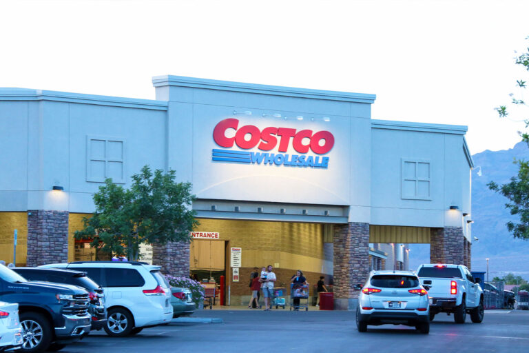 A Costco Wholesale Corporation logo is seen displayed on the exterior of their warehouse. (Gabe Ginsberg/SOPA Images/LightRocket via Getty Images)