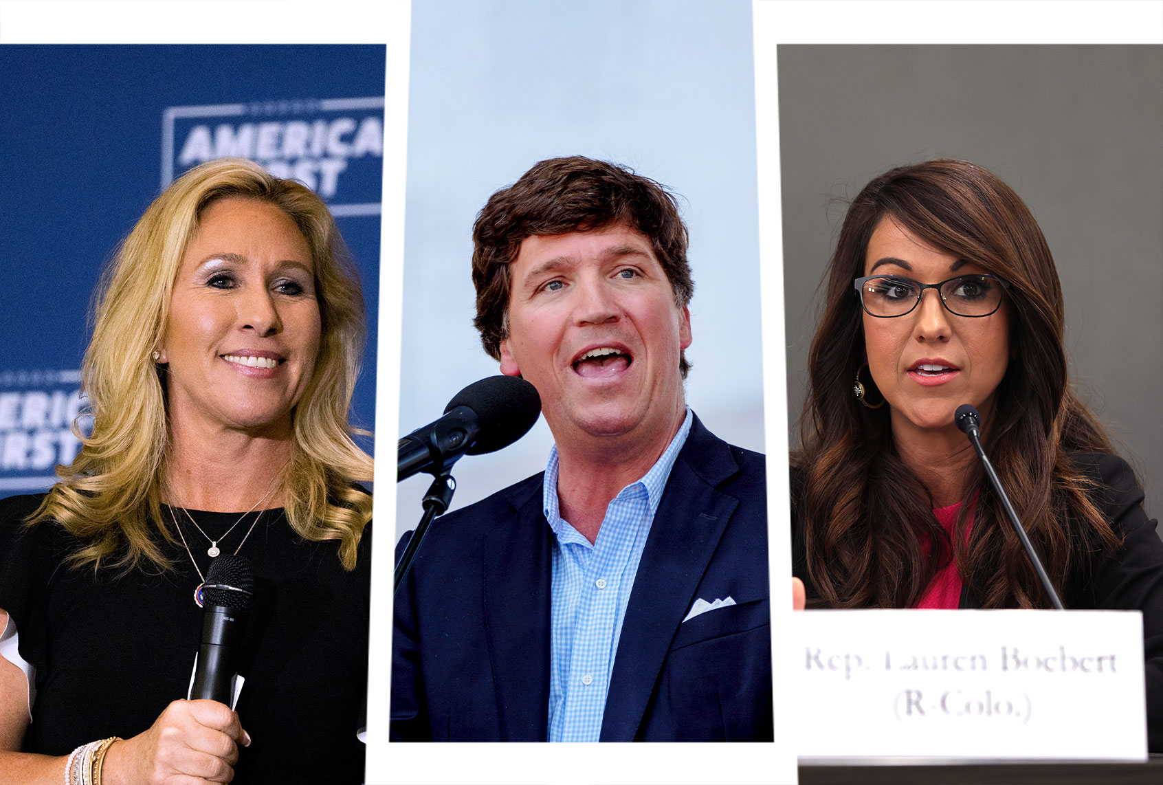 Marjorie Taylor Greene, Tucker Carlson and Lauren Boebert (Photo illustration by Salon/Getty Images)