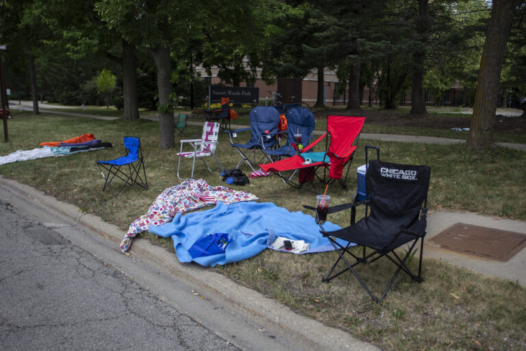 Chairs and blankets are left abandoned after a shooting at a Fourth of July parade on July 4, 2022 in Highland Park, Illinois. (Jim Vondruska/Getty Images)