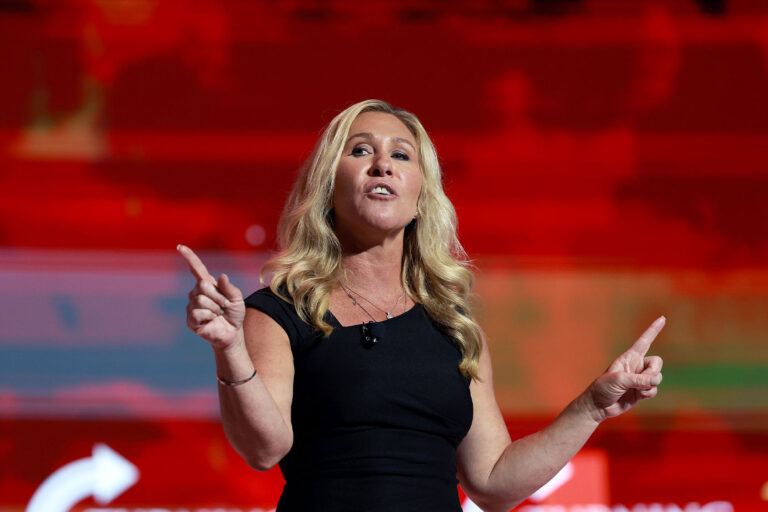 Marjorie Taylor Greene (R-GA) speaks the Turning Point USA Student Action Summit held at the Tampa Convention Center on July 23, 2022 in Tampa, Florida. (Joe Raedle/Getty Images)
