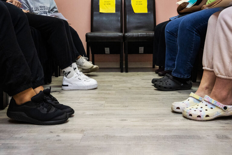 Patients gather in the counseling area at one of the last remaining abortion providers in the South, at the Jackson Women's Health Organization also known as The Pink House in Jackson, MS on June 7, 2022. (Erin Clark/The Boston Globe via Getty Images)