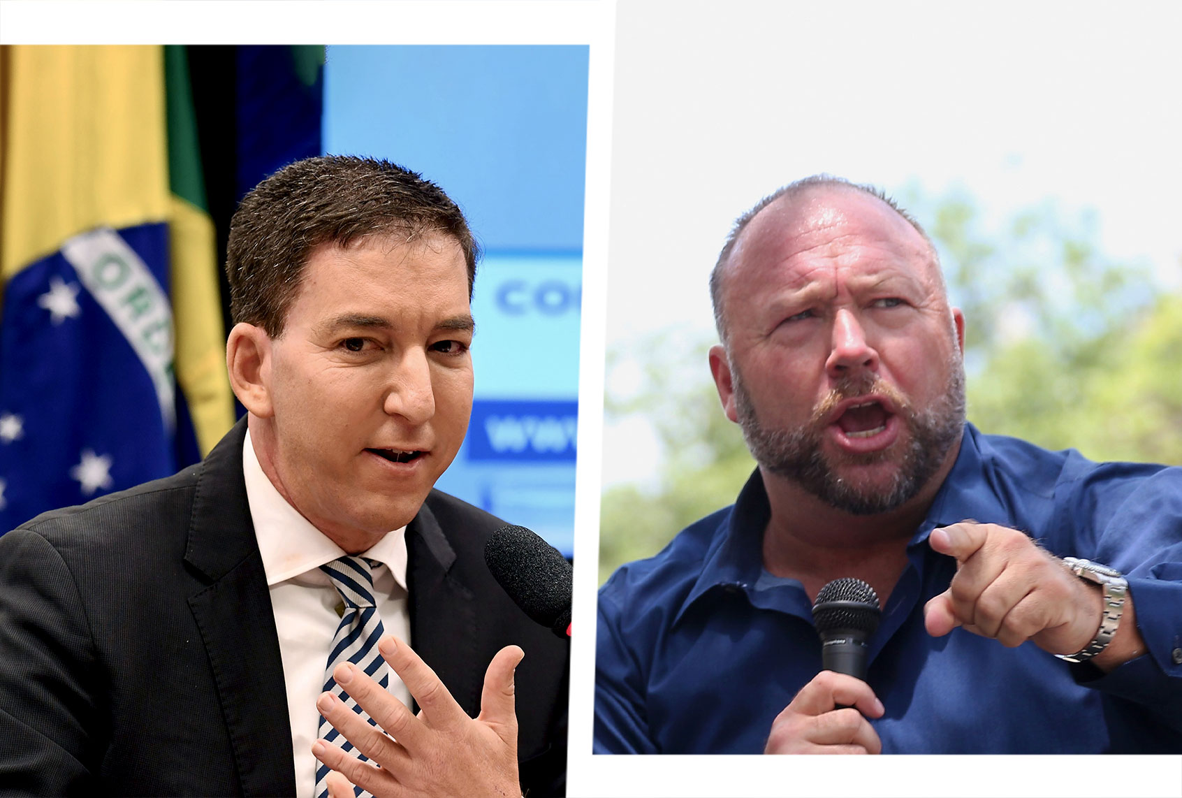 Glenn Greenwald and Alex Jones (Photo illustration by Salon/Getty Images)