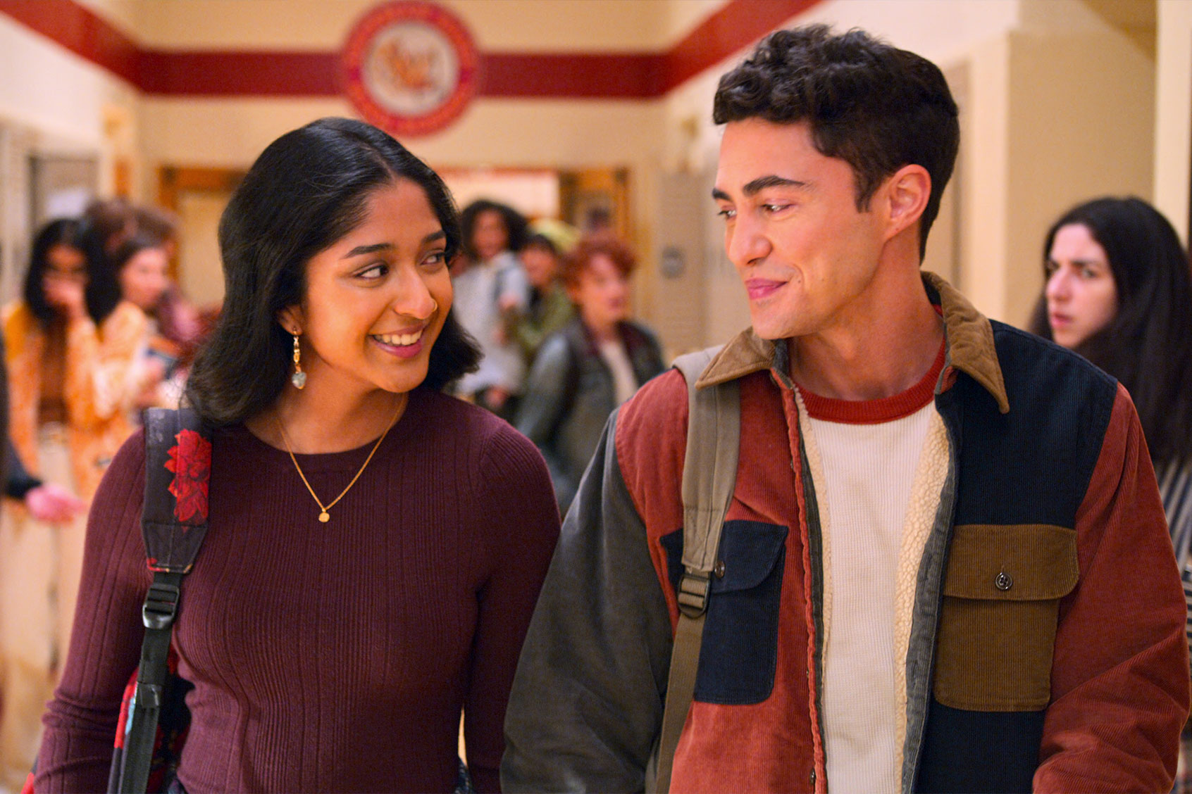 Maitreyi Ramakrishnan as Devi and Darren Barnet as Paxton Hall-Yoshida in "Never Have I Ever" (Netflix)