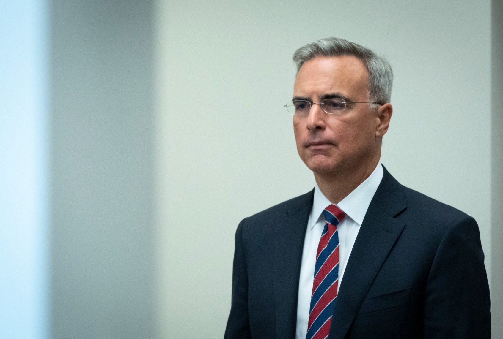 Pat Cipollone, former President Trumps White House counsel, walks into a conference room after a break in his interview at the Thomas P. O'Neill Jr. House Office Building July 8, 2022 in Washington, DC. (Drew Angerer/Getty Images)