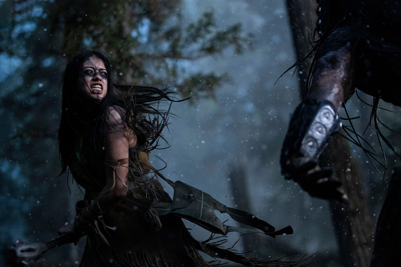Naru (Amber Midthunder) and the Predator (Dane DiLiegro) in "Prey" (David Bukach/Hulu)