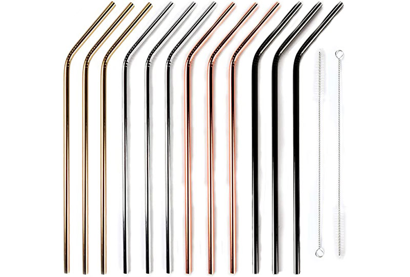 12+2 Pcs Reusable Stainless Steel Straws
