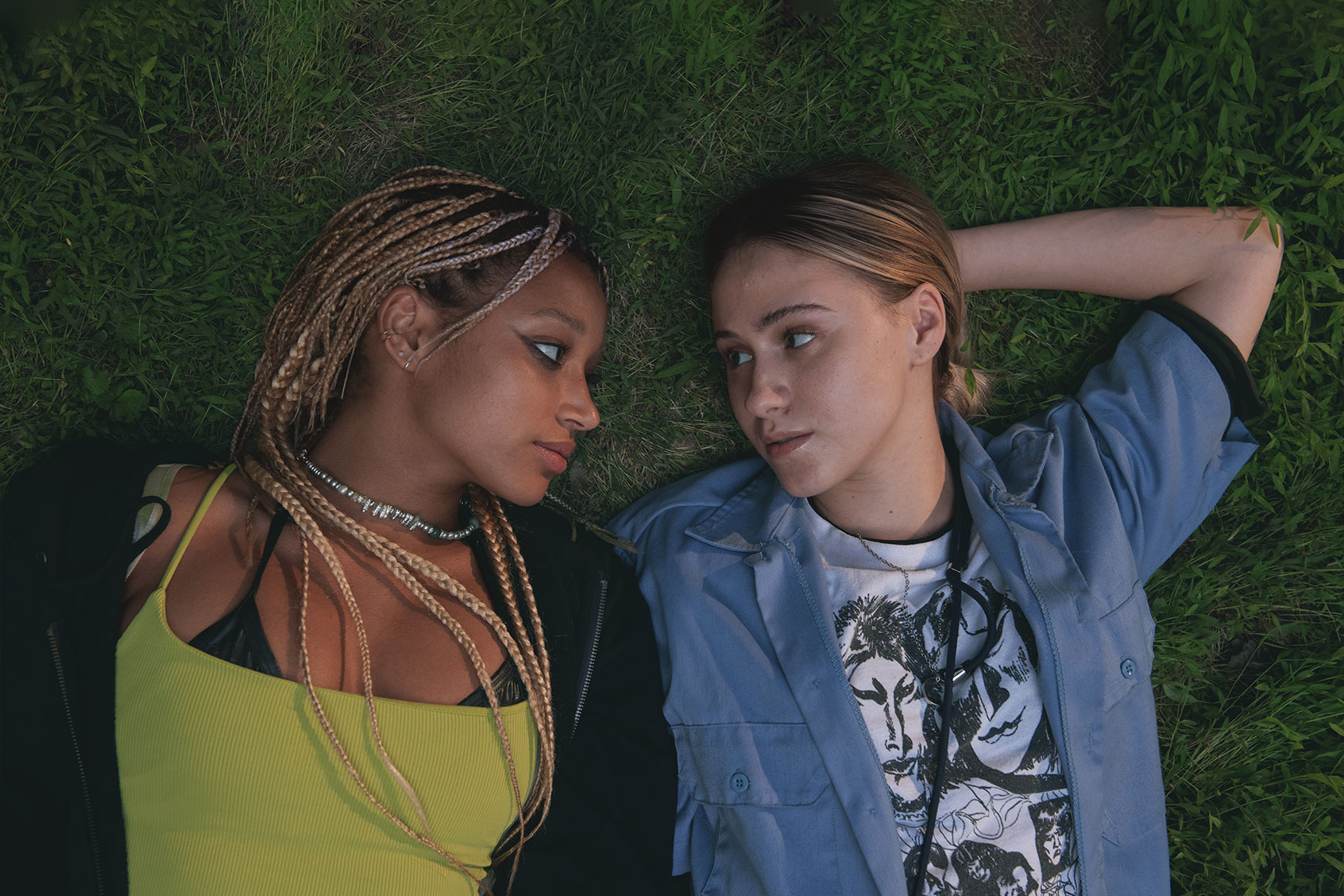 Amandla Stenberg and Maria Bakalova in "Bodies Bodies Bodies" (A24 / Erik Chakeen)