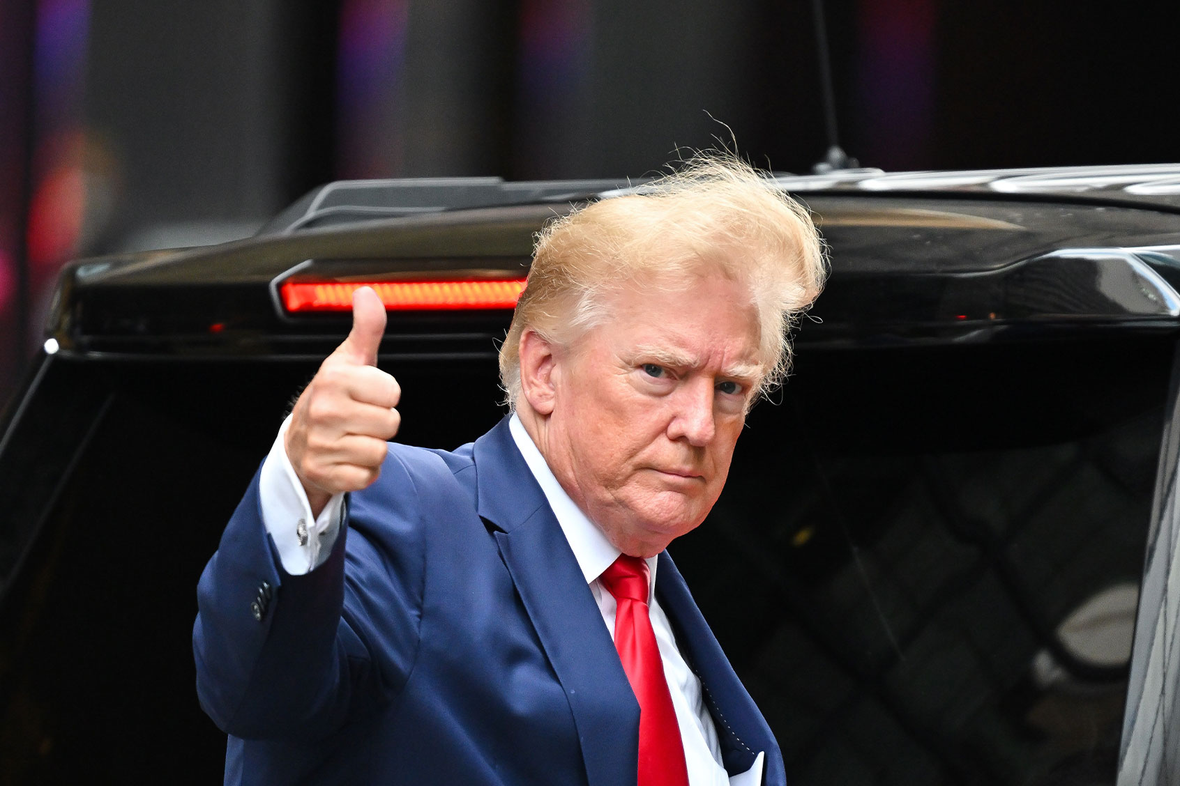 Former U.S. President Donald Trump leaves Trump Tower to meet with New York Attorney General Letitia James for a civil investigation on August 10, 2022 in New York City. (James Devaney/GC Images)