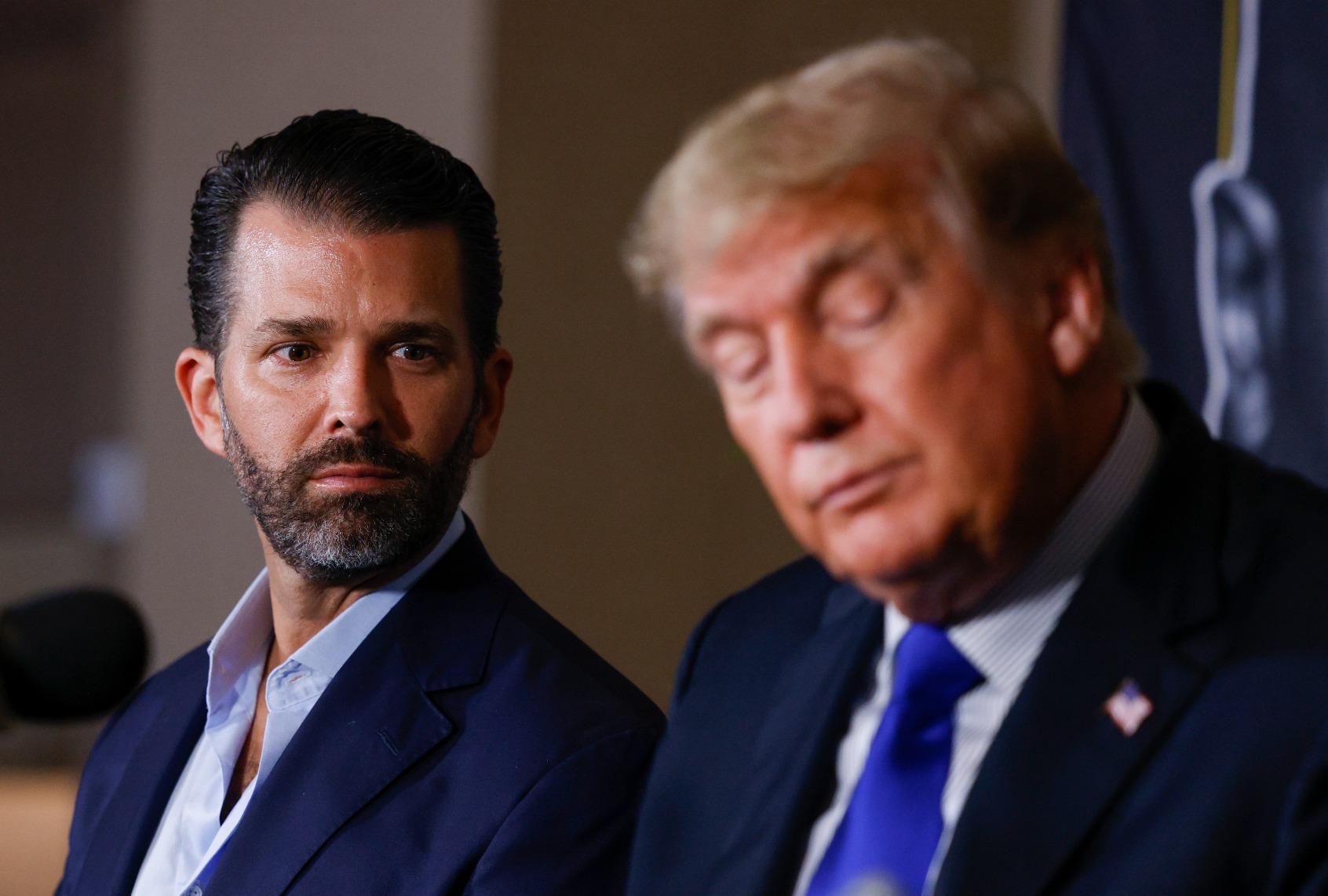 Donald Trump Jr. and former President Donald Trump at Seminole Hard Rock Hotel & Casino on September 11, 2021 in Hollywood, Florida. (Douglas P. DeFelice/Getty Images)