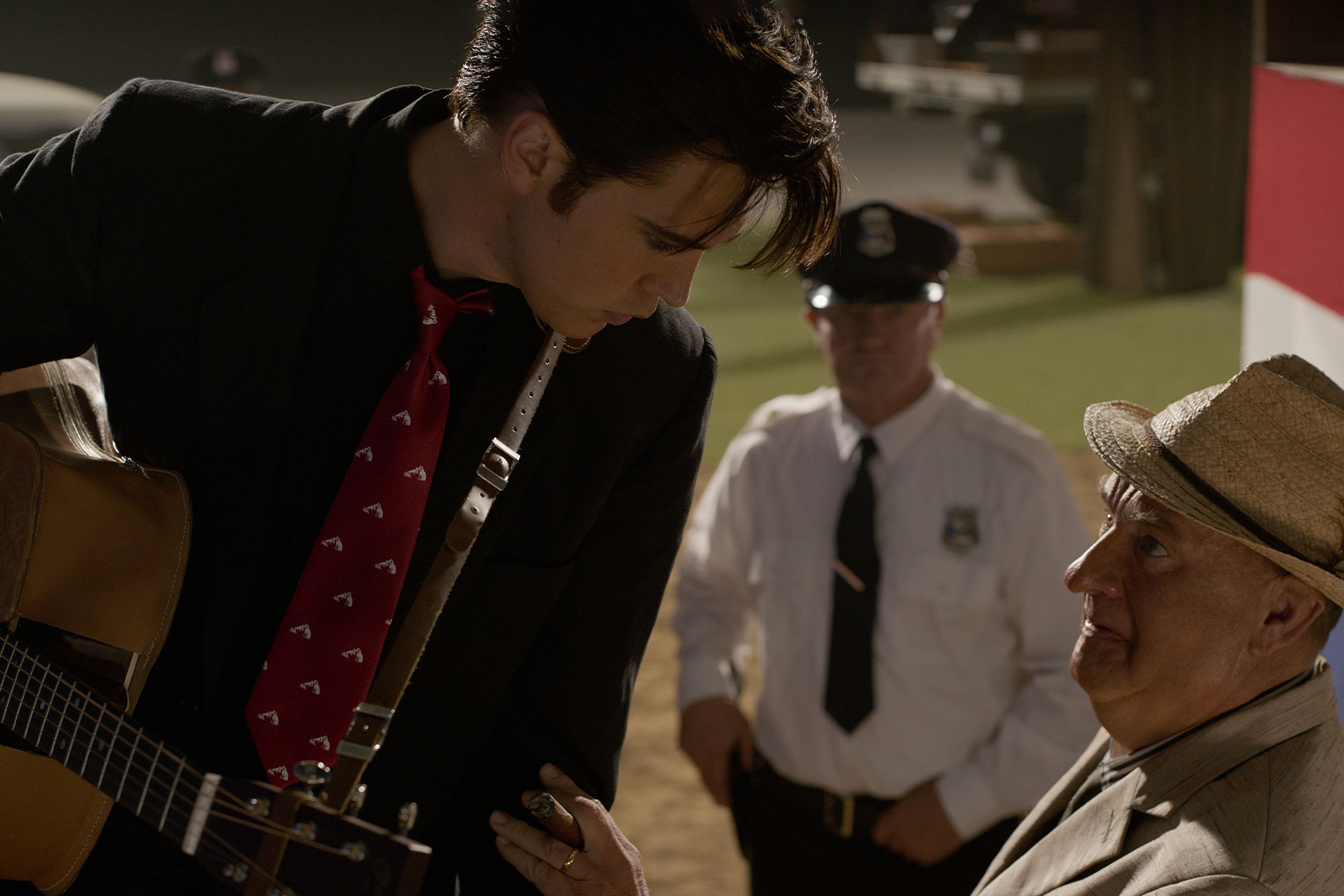 Austin Butler as Elvis and Tom Hanks as Col. Tom Parker in “Elvis” (Courtesy of Warner Bros. Pictures)
