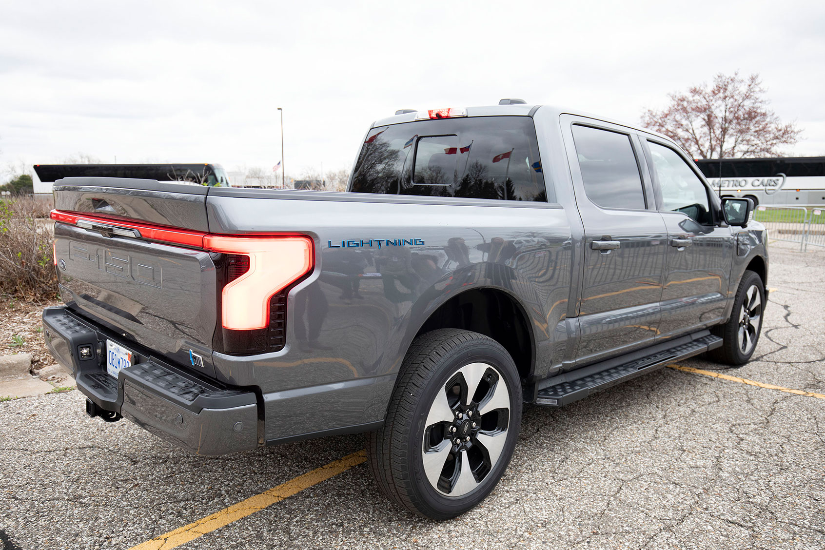 The F-150 Lightning is positioned to be the first full-size all-electric pickup truck to go on sale in the mainstream U.S. market. (Bill Pugliano/Getty Images)