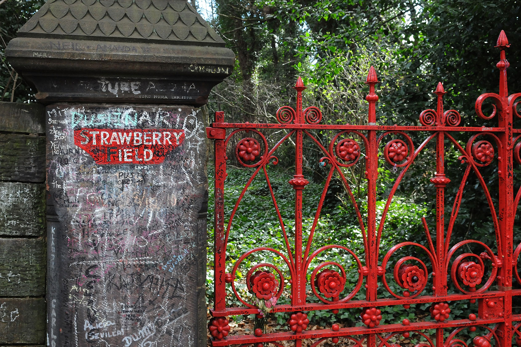 The gates of the former Salvation Army orphanage Strawberry Field, immortalised by the Beatles song 'Strawberry Fields Forever', where John Lennon used to play as a child, in Woolton on March 19, 2011 in Liverpool, England. (Jim Dyson/Getty Images)