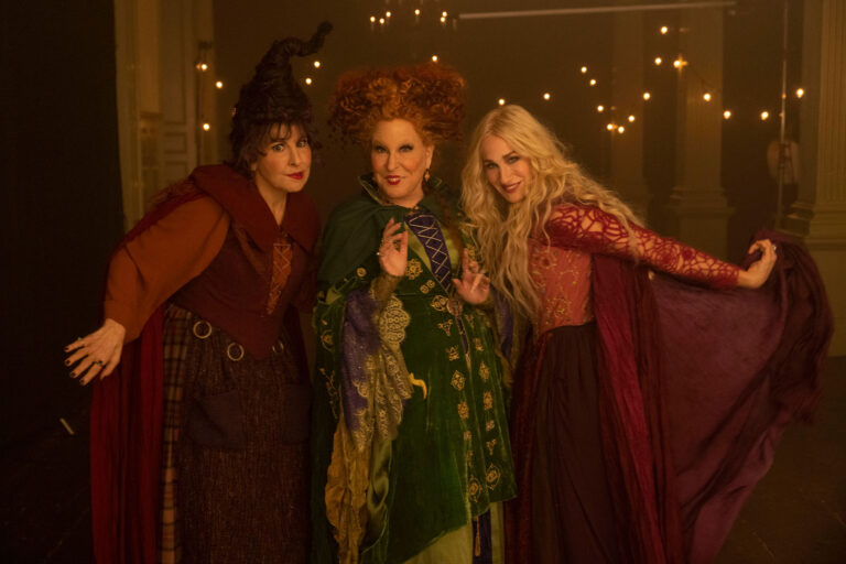 Kathy Najimy as Mary Sanderson, Bette Midler as Winifred Sanderson, and Sarah Jessica Parker as Sarah Sanderson in "Hocus Pocus 2" (Photo by Matt Kennedy/Disney)