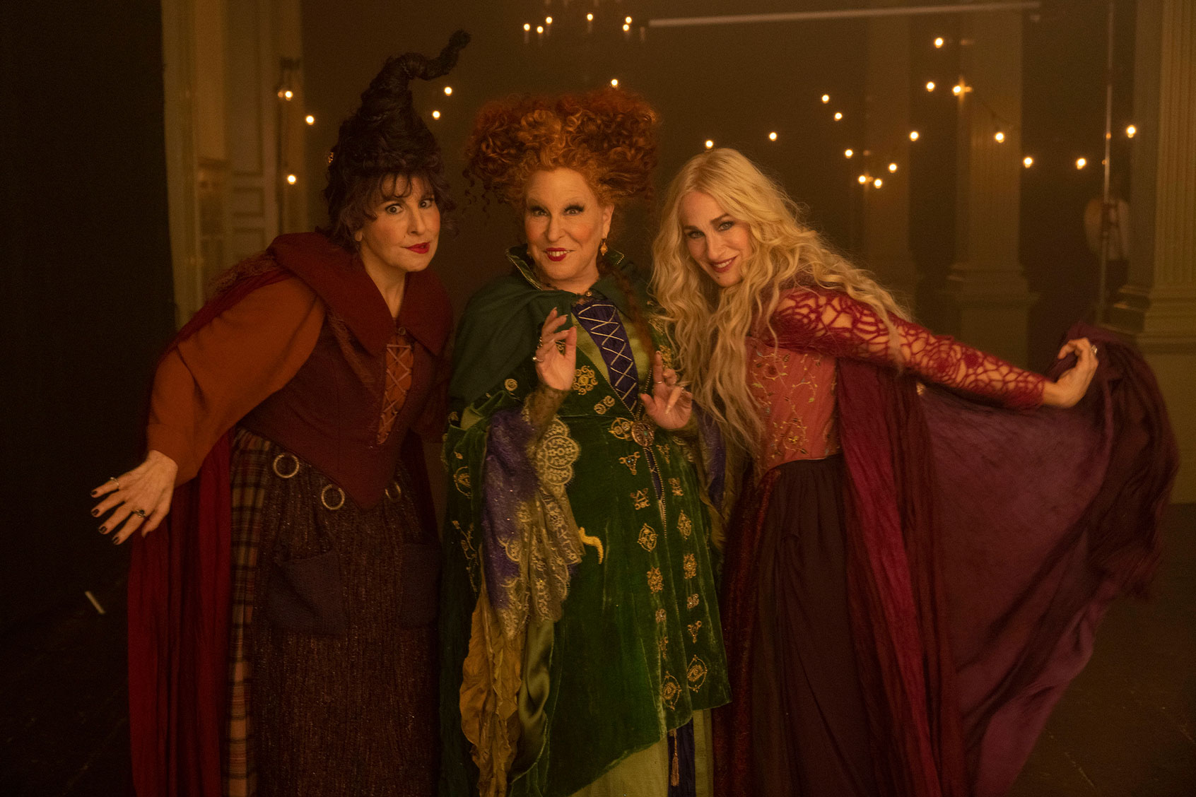 Kathy Najimy as Mary Sanderson, Bette Midler as Winifred Sanderson, and Sarah Jessica Parker as Sarah Sanderson in "Hocus Pocus 2" (Photo by Matt Kennedy/Disney)