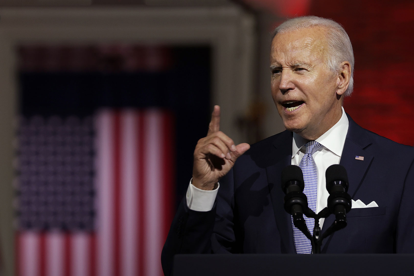 U.S. President Joe Biden delivers a primetime speech at Independence National Historical Park September 1, 2022 in Philadelphia, Pennsylvania. (Alex Wong/Getty Images)