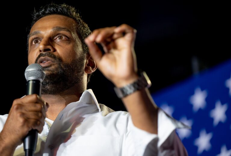 Kash Patel speaks during a campaign event for Republican election candidates at the Whiskey Roads Restaurant & Bar on July 31, 2022 in Tucson, Arizona. (Brandon Bell/Getty Images)