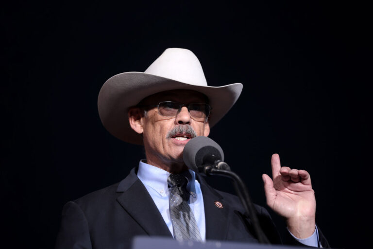 State Representative Mark Finchem speaking with attendees at a "Save America" rally at Country Thunder Arizona in Florence, Arizona. (Gage Skidmore)