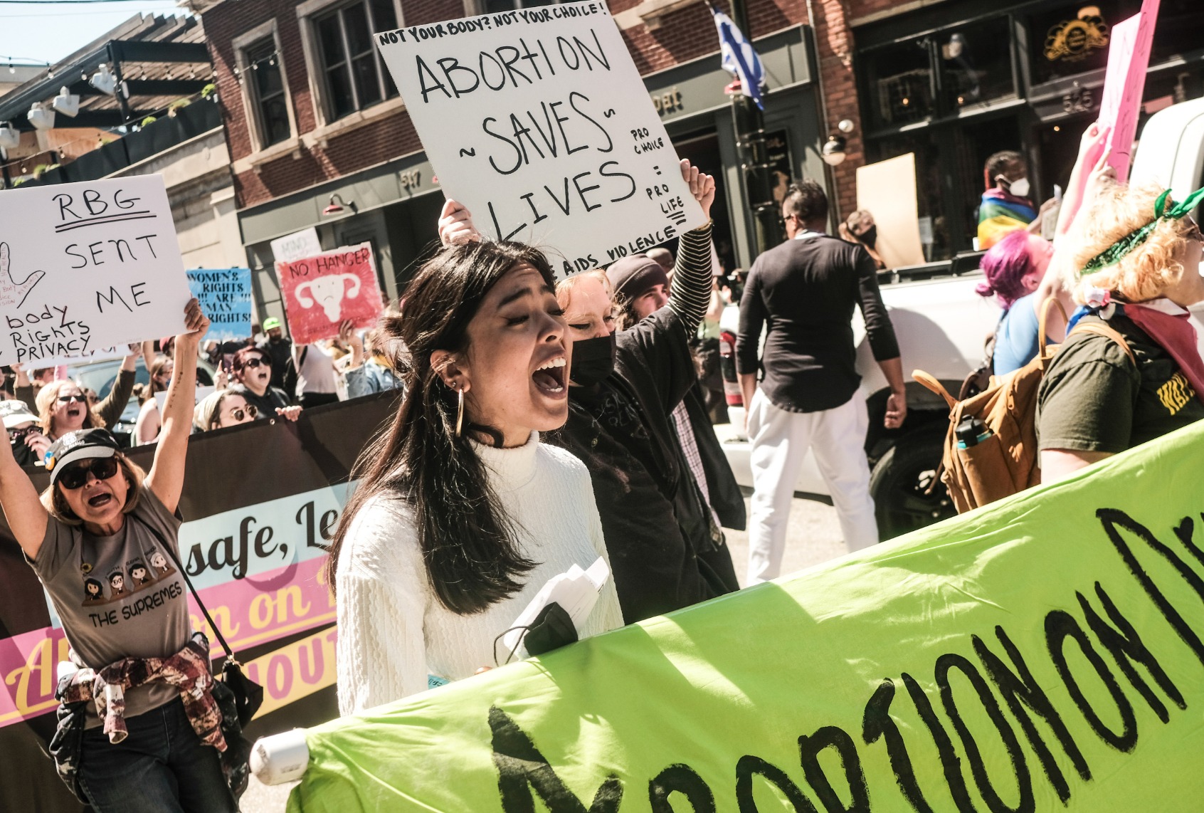 Protesters march through downtown Detroit in support of Roe v Wade. (Matthew Hatcher/SOPA Images/LightRocket via Getty Images)