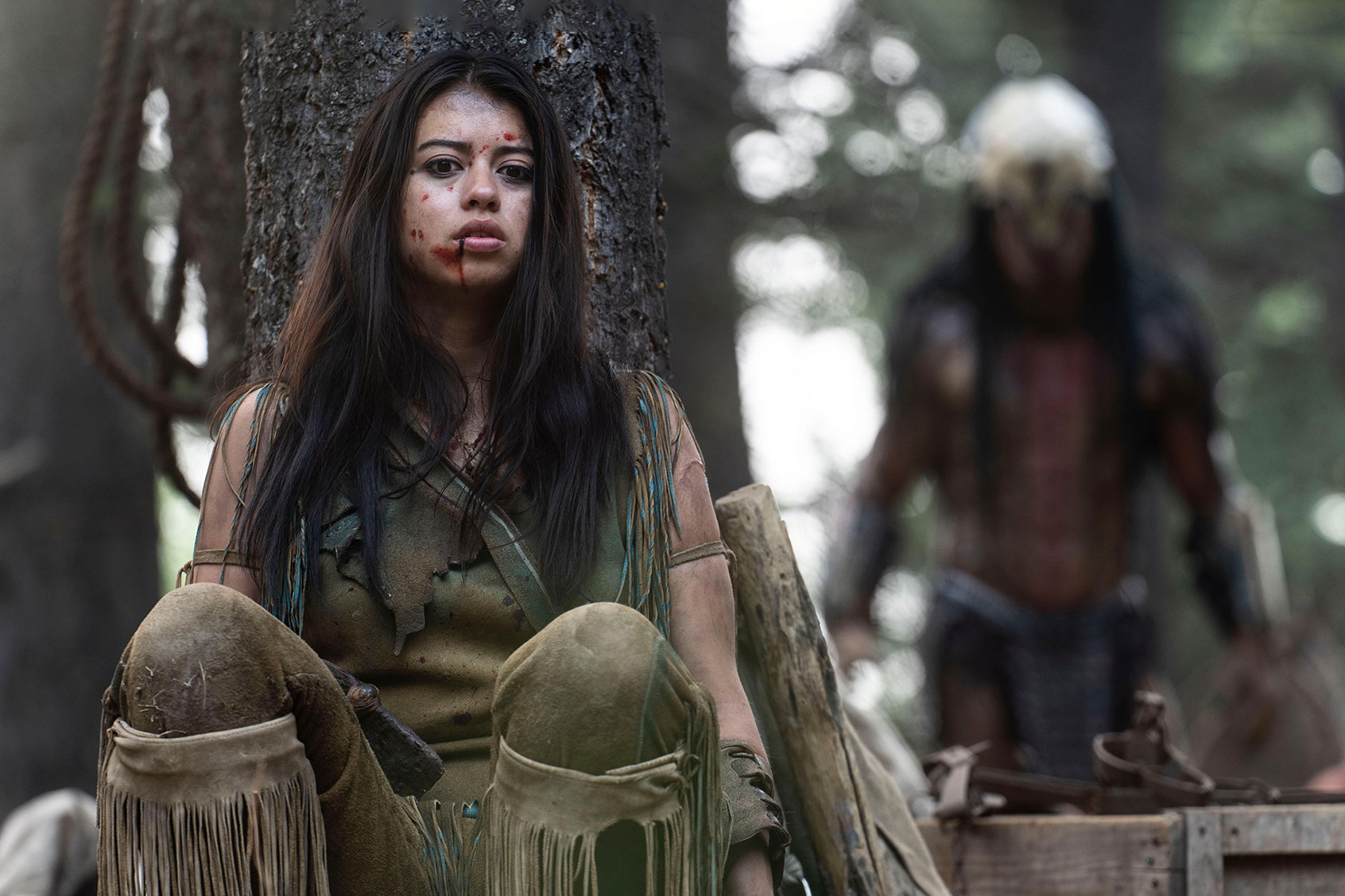 Naru (Amber Midthunder) and the Predator (Dane DeLiegro) in "Prey" (David Bukach/20th Century Studios)
