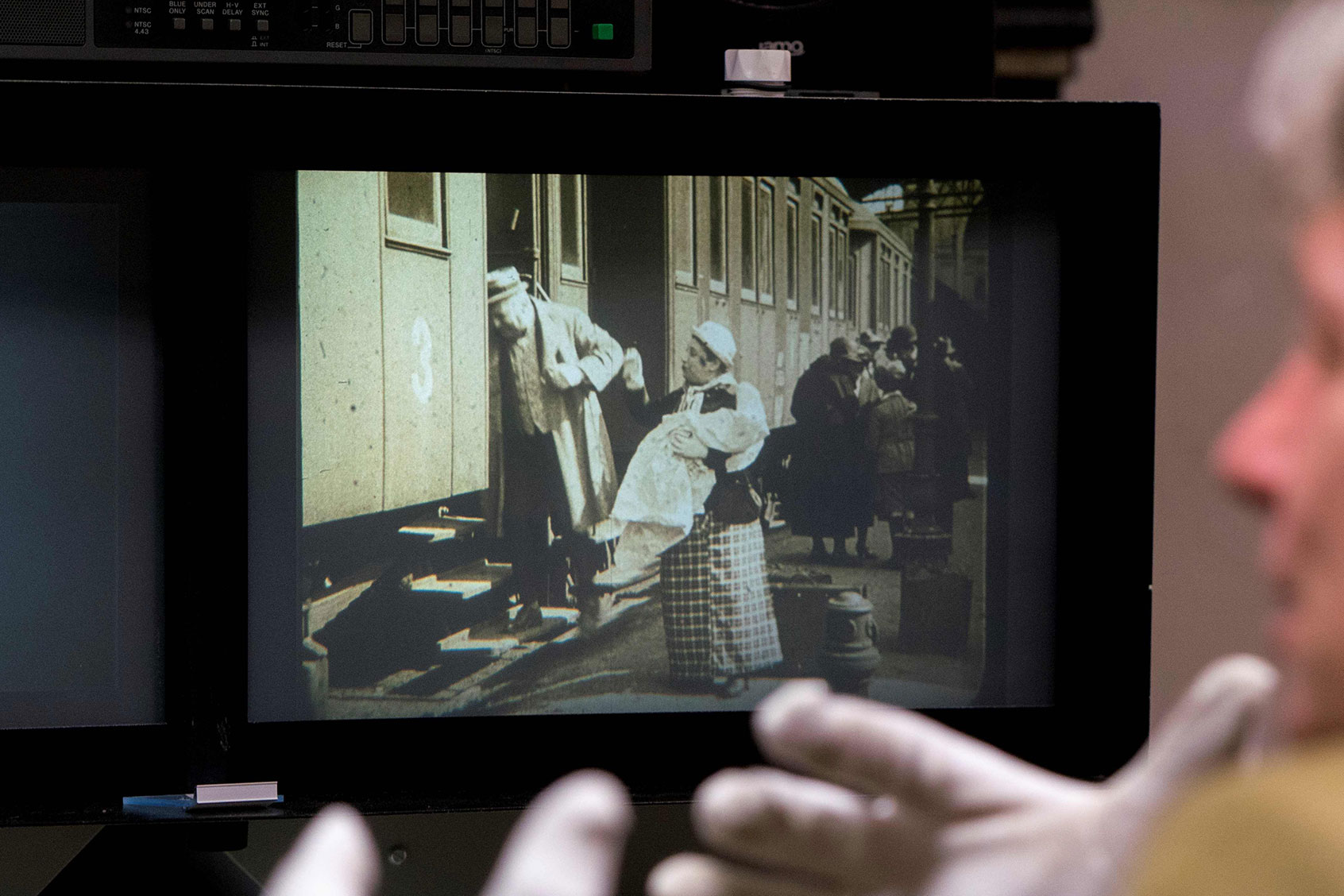 Nikolaus Wostry, head of Film Collections of Filmmarchiv Austria, shows the movie The City Without Jews (Die Stadt Ohne Juden) at Filmarchive Austria in Laxenburg on November 15, 2016. (JOE KLAMAR/AFP via Getty Images)