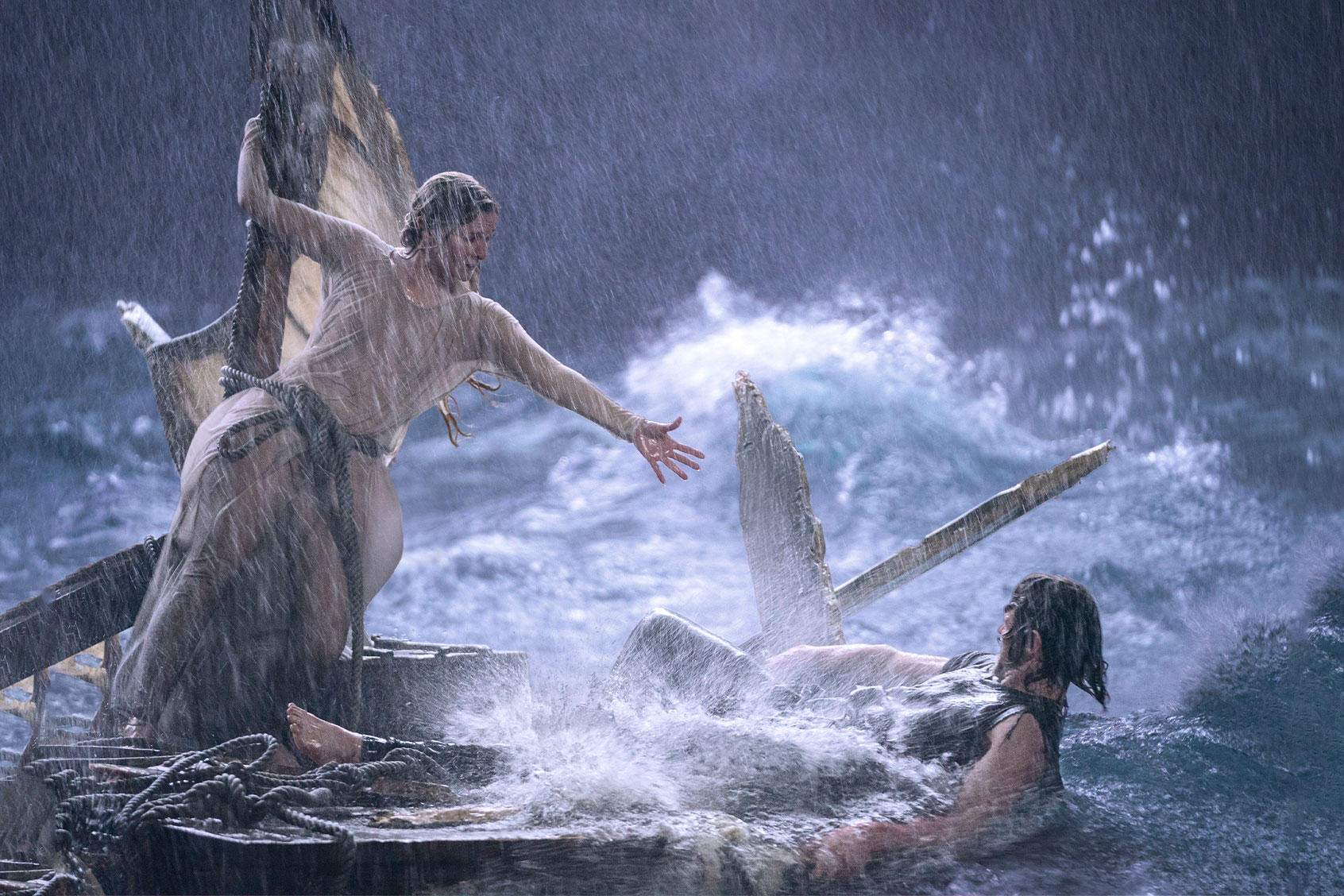 Morfydd Clark (Galadriel) and Charlie Vickers (Halbrand) in "The Lord of the Rings: The Rings of Power" (Ben Rothstein/Prime Video)