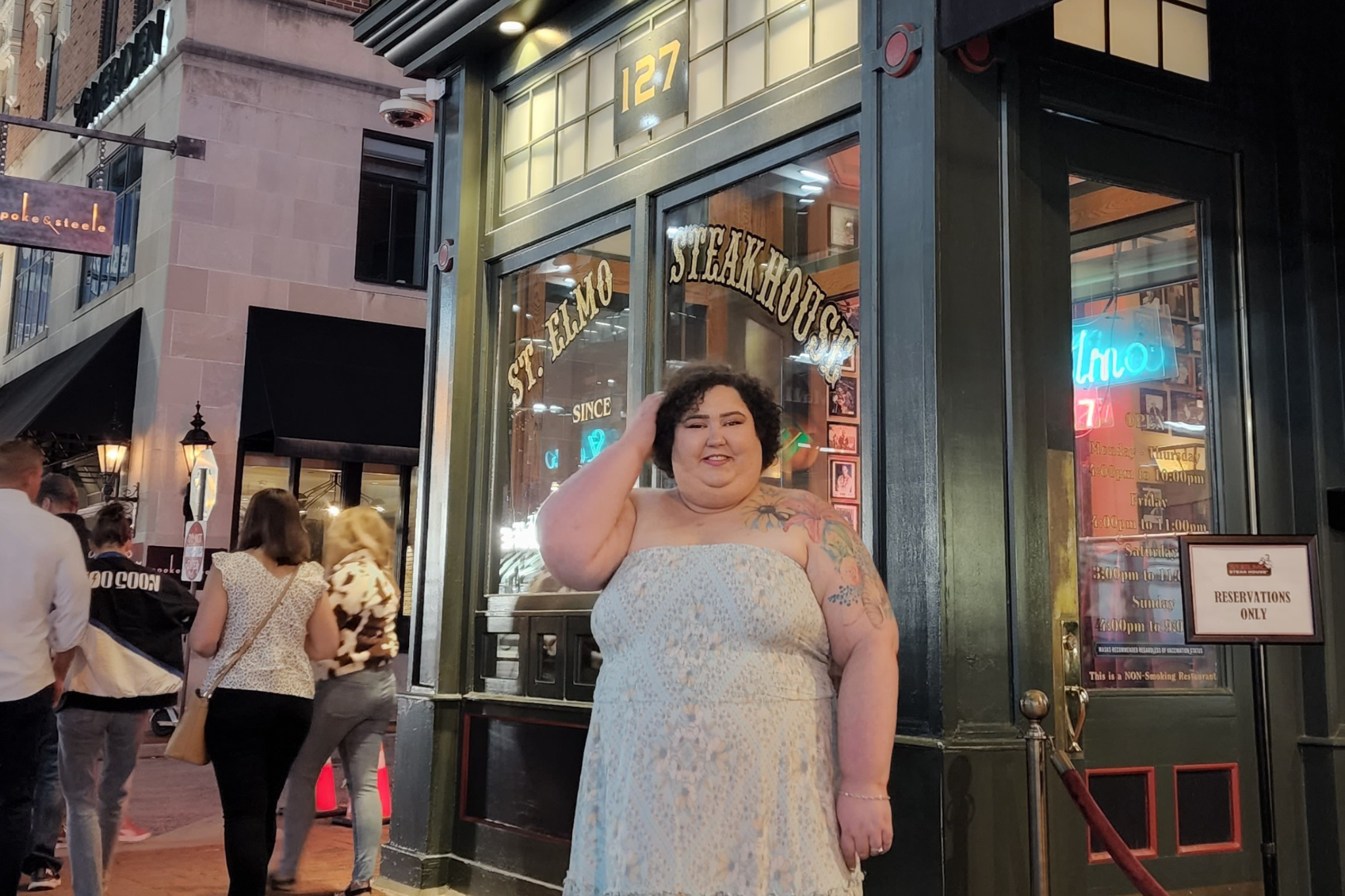 The author in front of St. Elmo's steakhouse (Jodyann Morgan)
