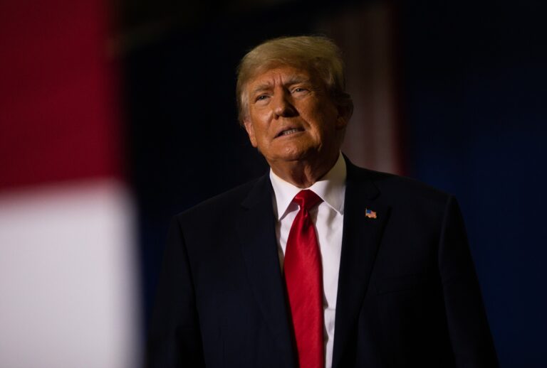 Former President Donald Trump gets ready to speak during a Save America rally on October 1, 2022 in Warren, Michigan. (Emily Elconin/Getty Images)