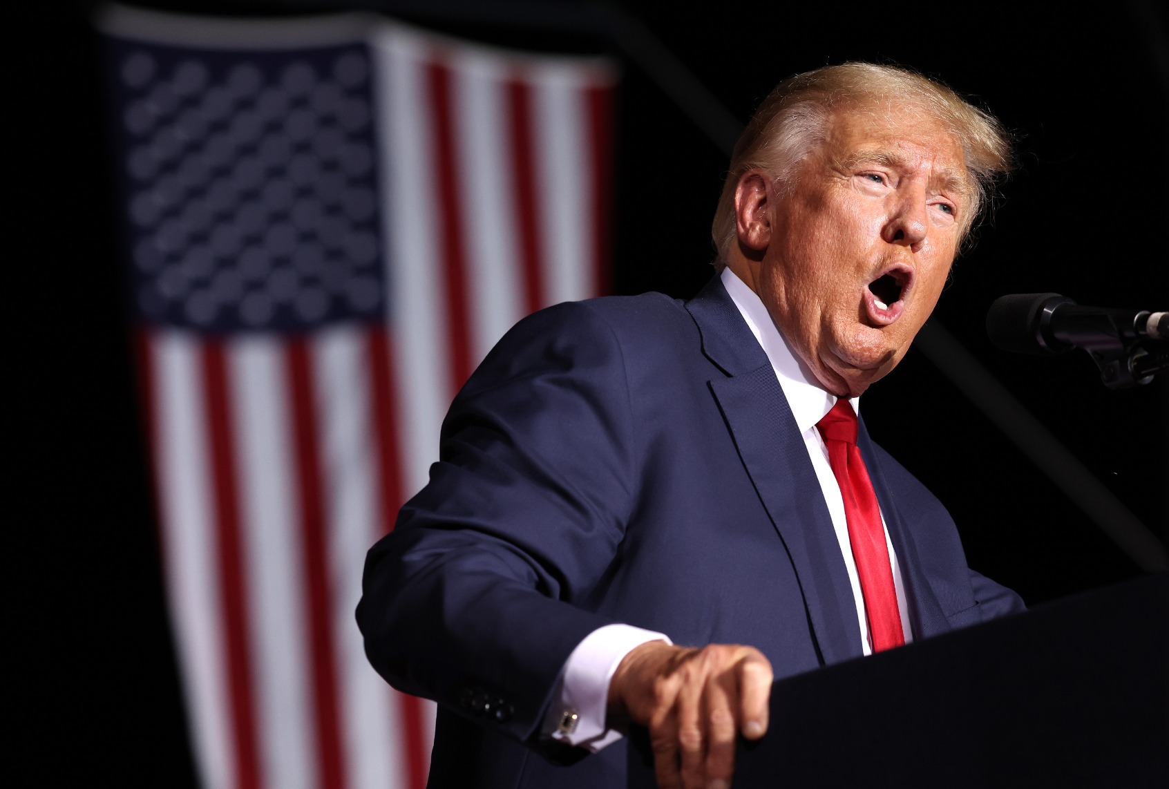 Former President Donald Trump speaks during a campaign rally at Minden-Tahoe Airport on October 08, 2022 in Minden, Nevada. (Justin Sullivan/Getty Images)