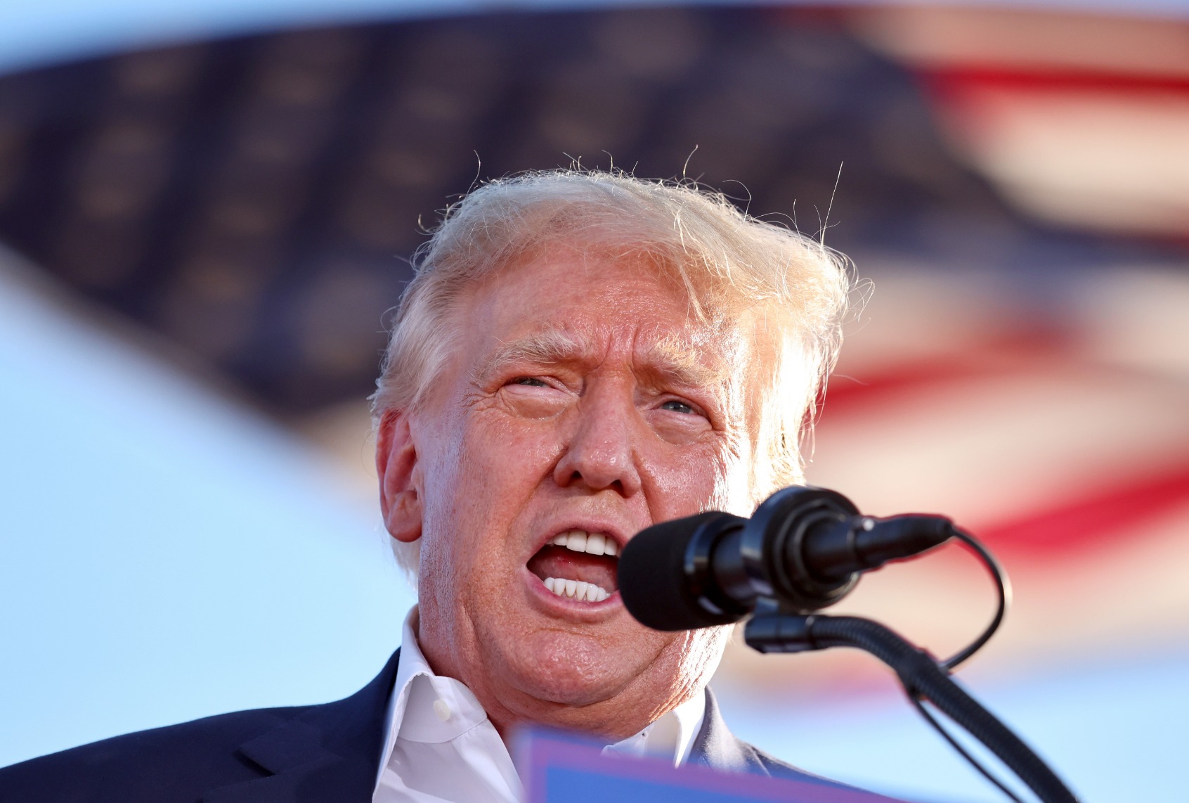 Former U.S. President Donald Trump speaks at a campaign rally at Legacy Sports USA on October 09, 2022 in Mesa, Arizona. (Mario Tama/Getty Images)