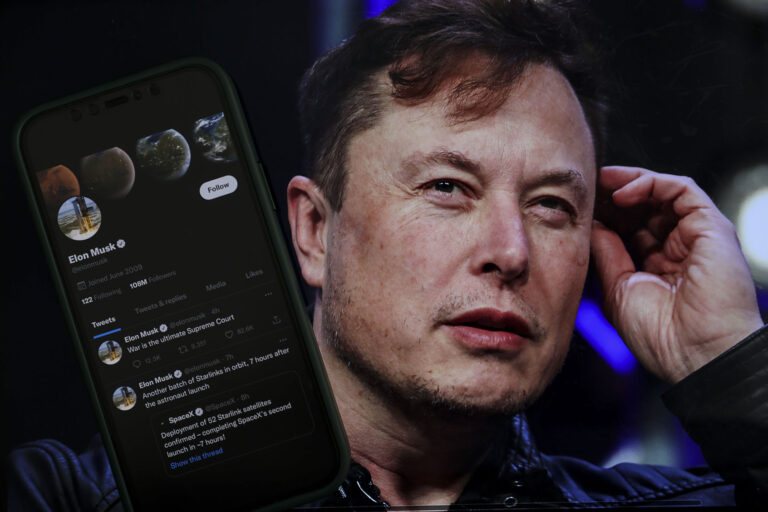 In this photo illustration, Elon Musk's twitter profile is displayed on a mobile phone. (Getty Images / Muhammed Selim Korkutata / Anadolu Agency)