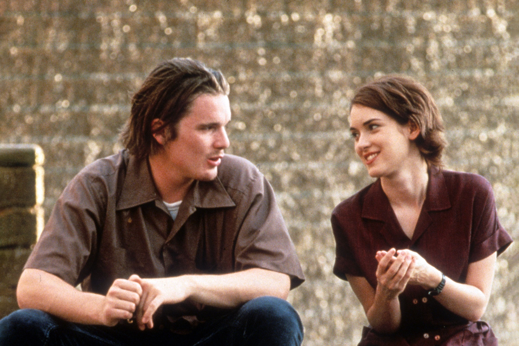 Ethan Hawke sits with Winona Ryder in a scene from the film 'Reality Bites', 1994. (Universal/Getty Images)
