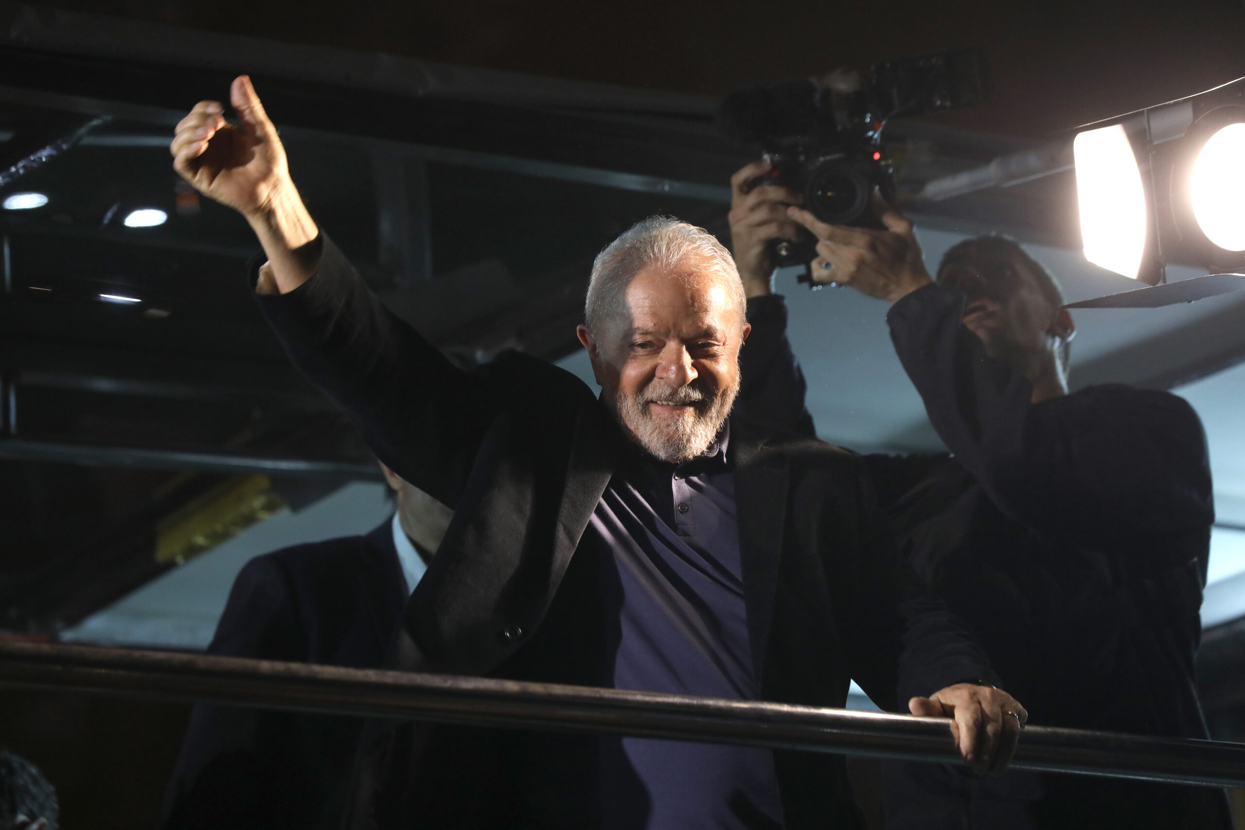 Worker's Party candidate Luiz Inácio Lula da Silva waves to supporters on Election Day, Oct. 2, 2022, in São Paulo, Brazil. (Rodrigo Paiva/Getty Images)