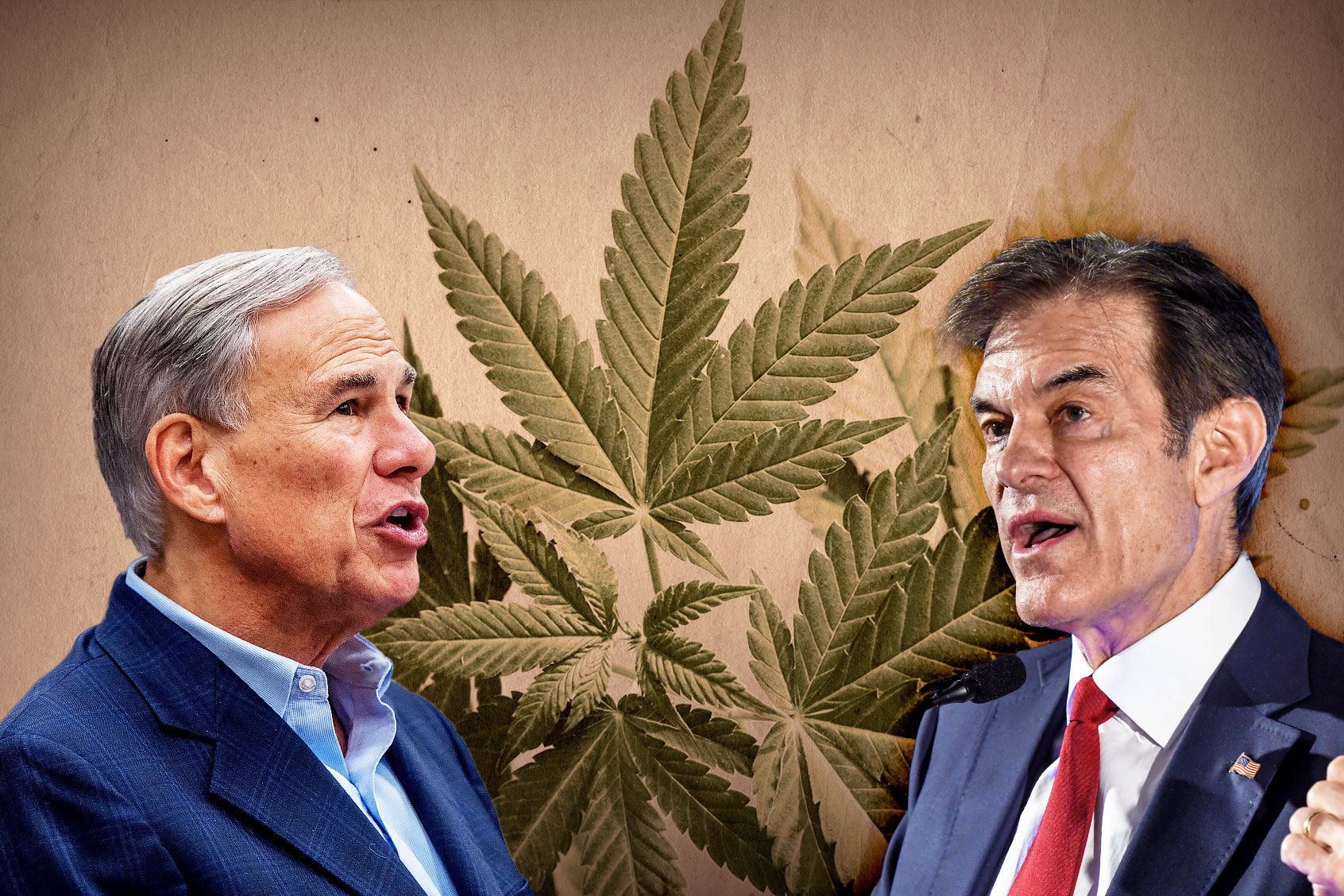 Greg Abbott and Mehmet Oz | Marijuana leaves (Photo illustration by Salon/Getty Images)