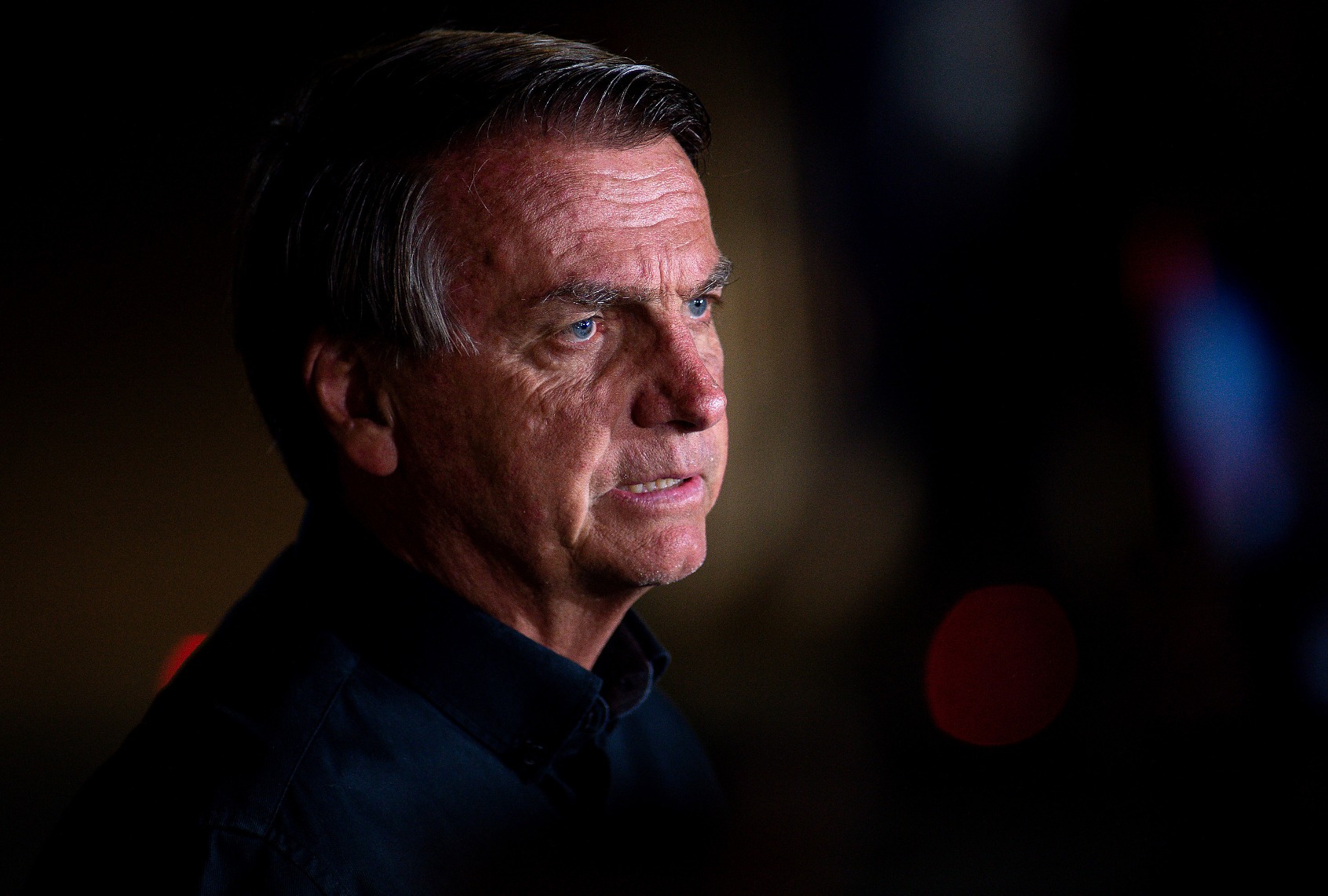 Jair Bolsonaro talks during a press conference at the end of the general elections day at Alvorada Palace on October 02, 2022 in Brasilia, Brazil. (Andressa Anholete/Getty Images)