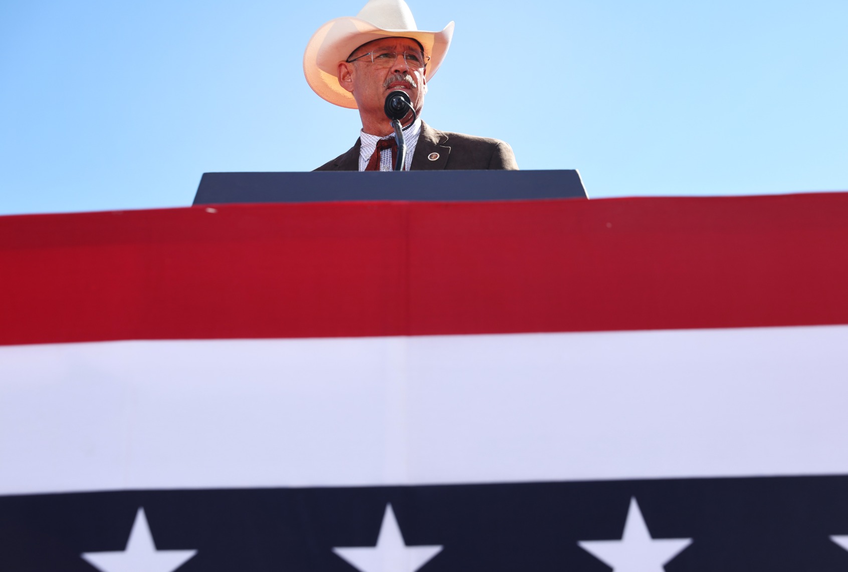 Mark Finchem, Republican nominee for Arizona secretary of state, speaks at a campaign rally attended by former President Donald Trump at Legacy Sports USA on October 09, 2022 in Mesa, Arizona. (Mario Tama/Getty Images)