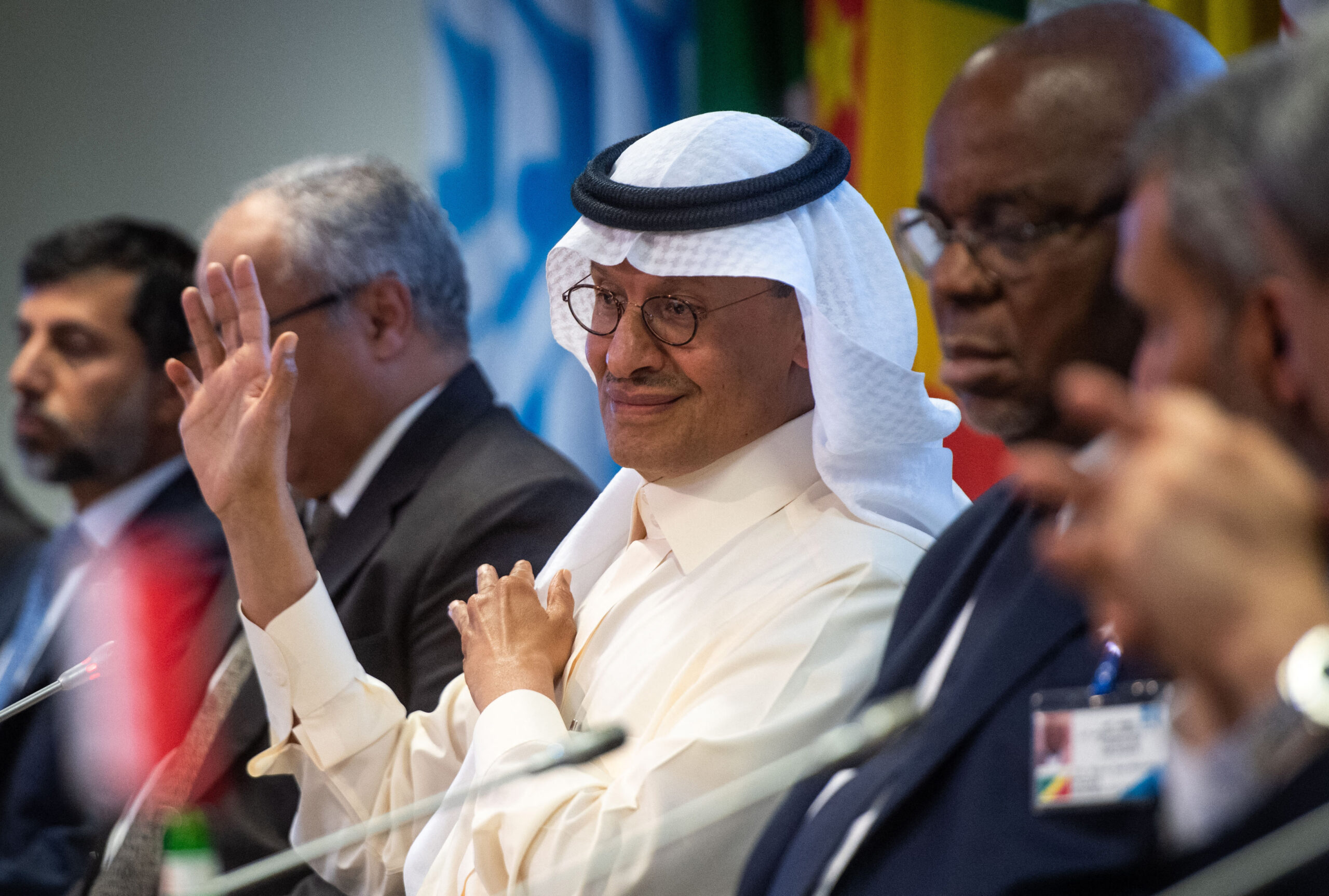 Saudi Arabia's Minister of Energy Abdulaziz bin Salman gestures a press conference after the 33rd OPEC and non-OPEC Ministerial Meeting in Vienna on Oct. 5, 2022. (VLADIMIR SIMICEK/AFP via Getty Images)