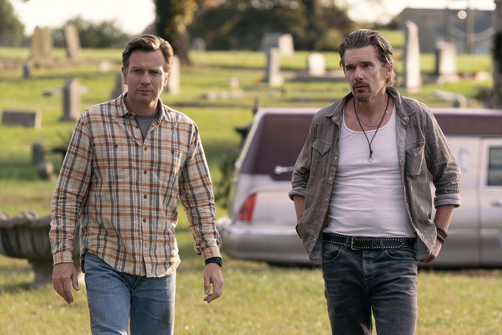 Ewan McGregor and Ethan Hawke in “Raymond & Ray" (Apple TV+)