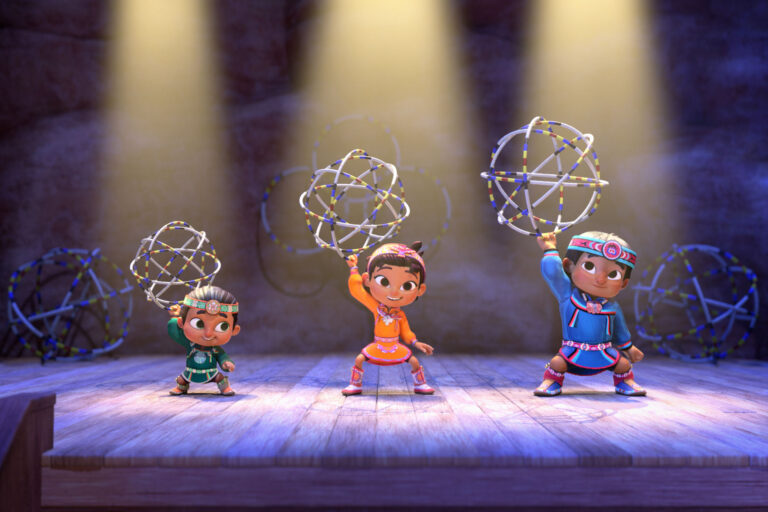 Talon Proc Alford as Eddy Skycedar, Isis Celilo Rogers as Summer Skycedar and Wačíŋyeya Iwáš’aka Yracheta as Kodi Skycedar in "Spirit Rangers" (Courtesy of Netflix)