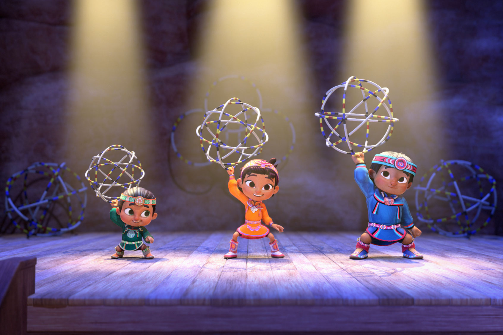Talon Proc Alford as Eddy Skycedar, Isis Celilo Rogers as Summer Skycedar and Wačíŋyeya Iwáš’aka Yracheta as Kodi Skycedar in "Spirit Rangers" (Courtesy of Netflix)