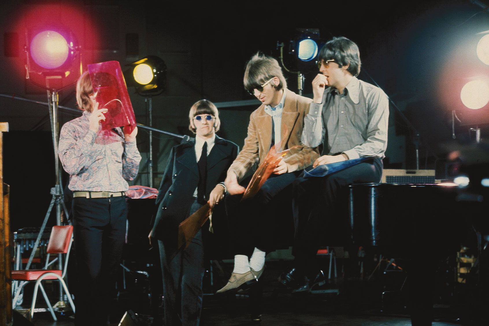 The Beatles in Abbey Road Studios during filming of the Paperback Writer and Rain promotional films. 19 May 1966 (Apple Corps Ltd.)