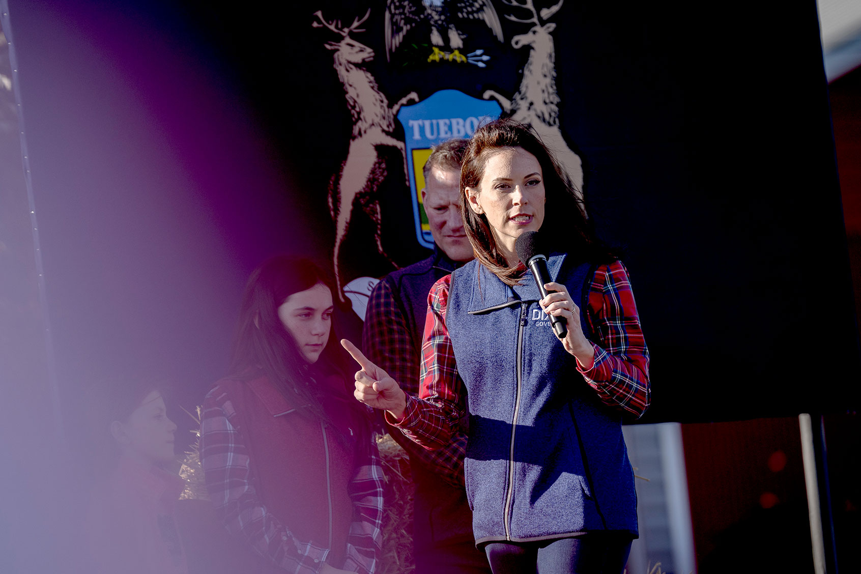 Republican gubernatorial candidate Tudor Dixon addresses the crowd during a "fall family" rally at Mueller's Orchard on October 22, 2022 in Linden, Michigan. Dixon is challenging Michigan incumbent Democratic Governor Gretchen Whitmer in the November midterm election. (Photo by (Nic Antaya/Getty Images)