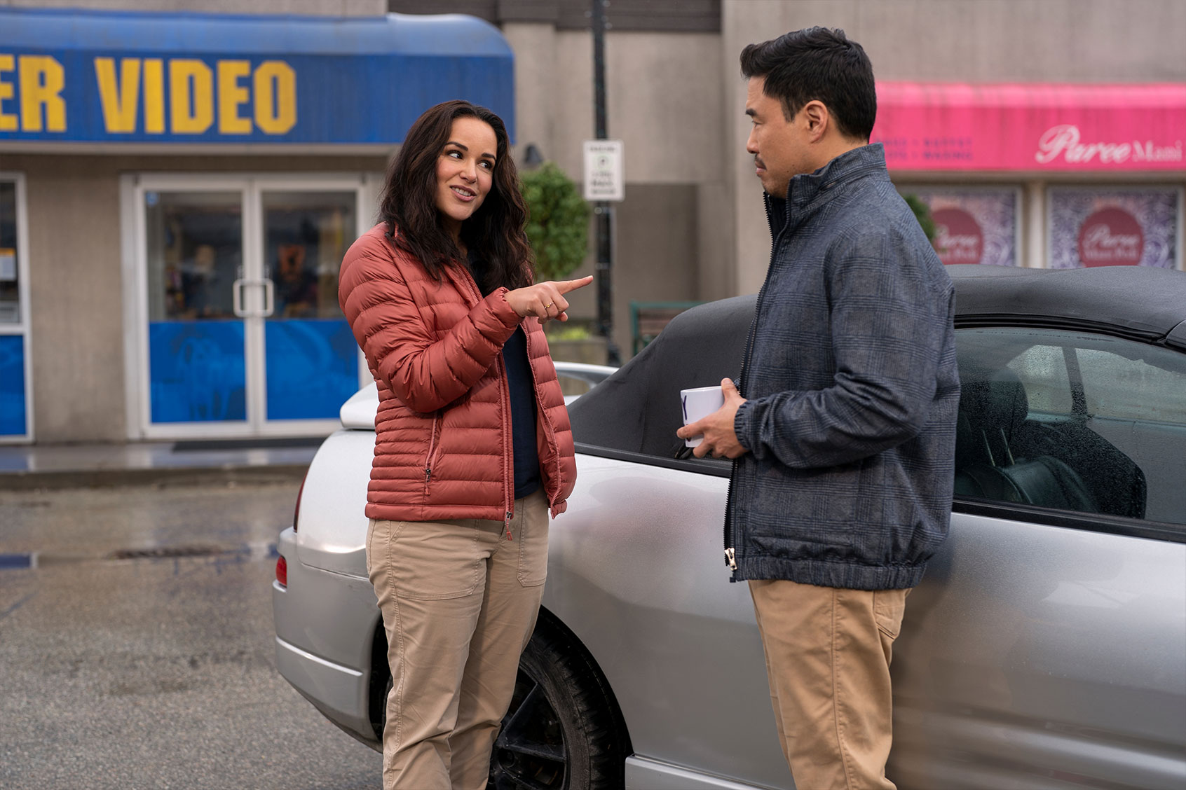 Melissa Fumero as Eliza and Randall Park as Timmy in "Blockbuster" (Ricardo Hubbs/Netflix)