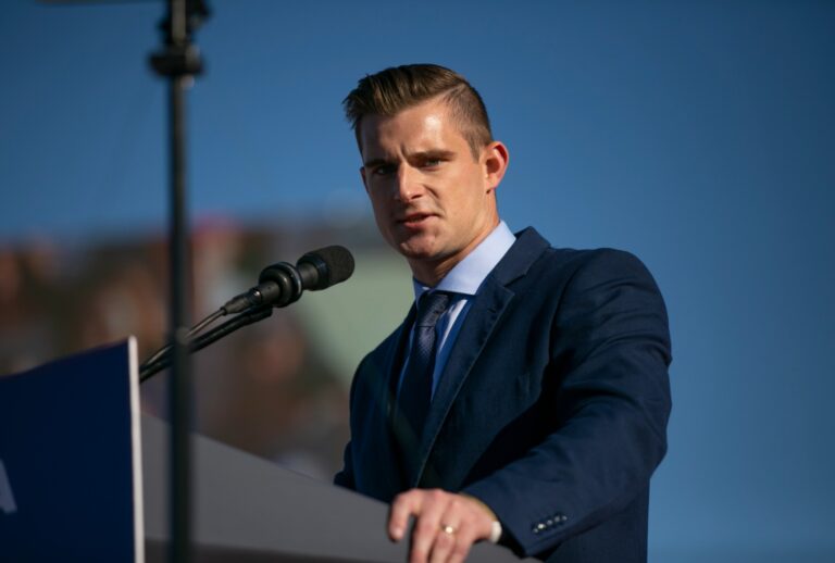 Bo Hines, a Republican candidate for US Representative is seen during a Save America rally for former President Donald Trump at the Aero Center Wilmington on September 23, 2022 in Wilmington, North Carolina. (Allison Joyce/Getty Images)
