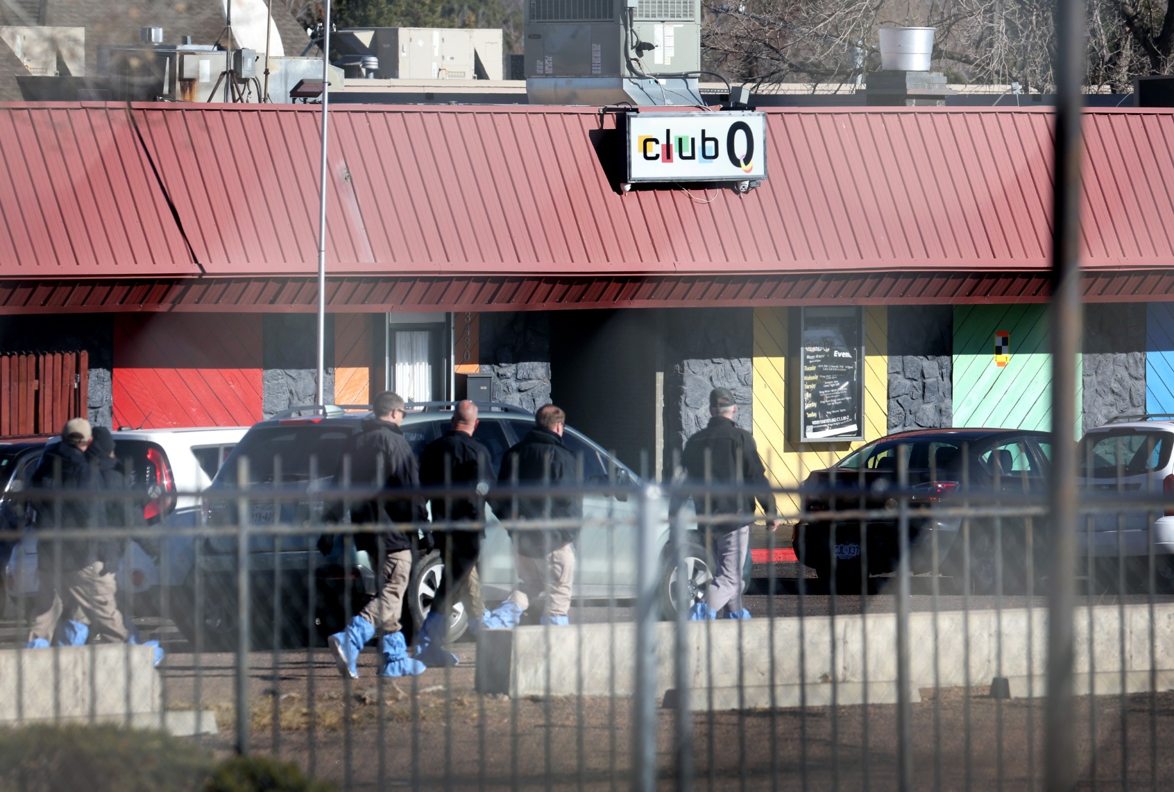 Law enforcement officials continue their investigation into Saturday's shooting at the Club Q nightclub on November 21, 2022 in Colorado Springs, Colorado. (Scott Olson/Getty Images)