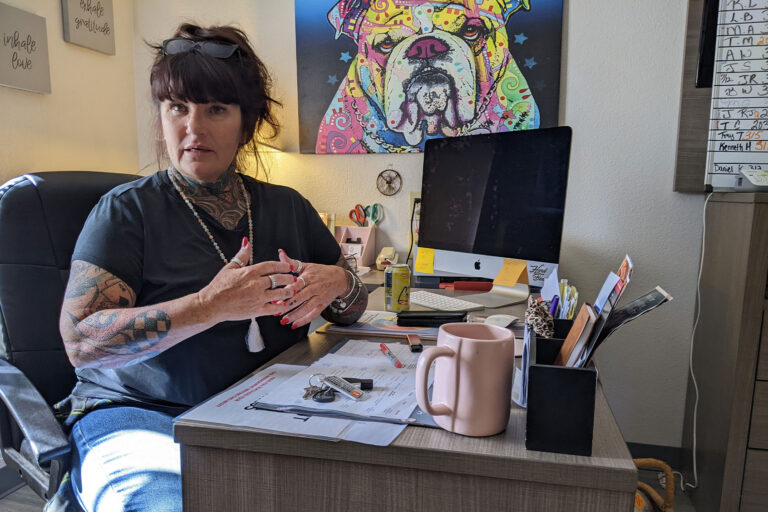 A big part of Donna Norton’s job as a peer support specialist with the Hornbuckle Foundation is building relationships with people in the early stages of recovery from substance use disorders. Norton draws from her own history with addiction, homelessness, and the justice system to help them get back on their feet. (Rae Ellen Bichell/KHN)