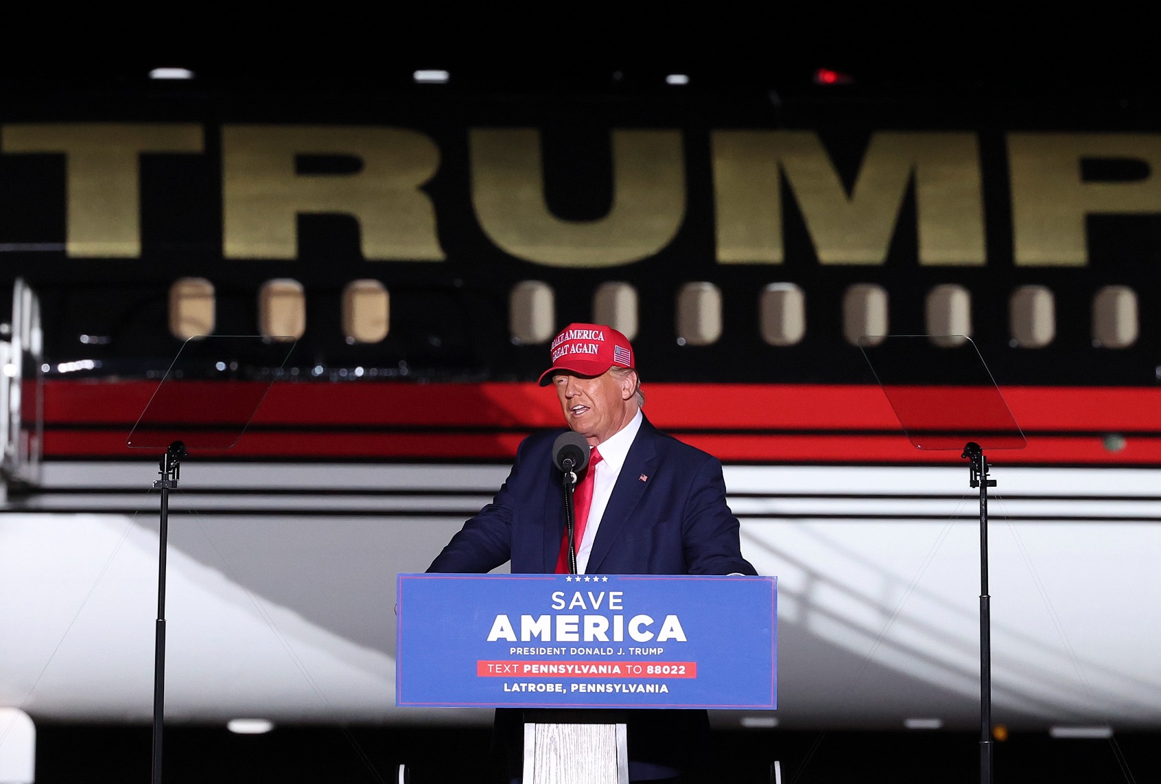 Former President Donald Trump speaks during a rally at the Arnold Palmer Regional Airport November 5, 2022 in Latrobe, Pennsylvania. (Win McNamee/Getty Images)