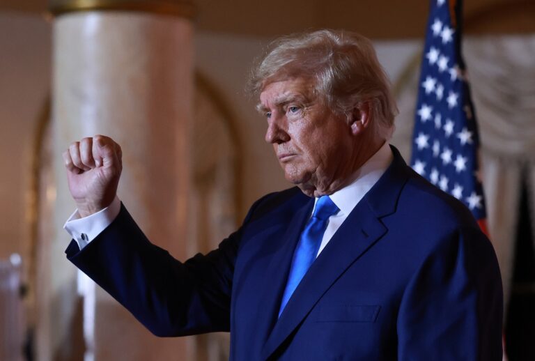 Former U.S. President Donald Trump speaks during an election night event at Mar-a-Lago on November 08, 2022 in Palm Beach, Florida. (Joe Raedle/Getty Images)